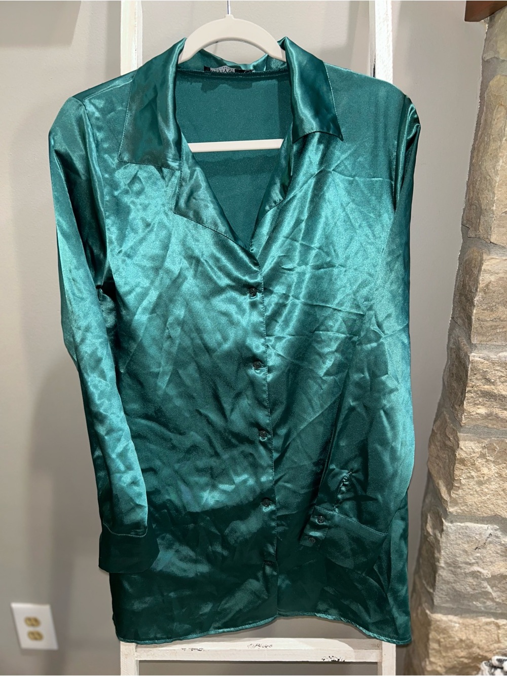 Nasty Gal Emerald Green Satin like button down blouse